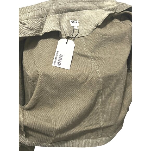 Uniq NWT Corduroy Open Front Collared Blazer Sz Small Womens Green Long Sleeve - Picture 6 of 11